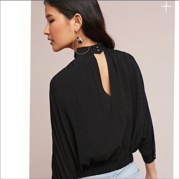 ANTHROPOLOGIE Maeve Surplice Hi-Neck Cutout Blouse - Picture 3 of 8